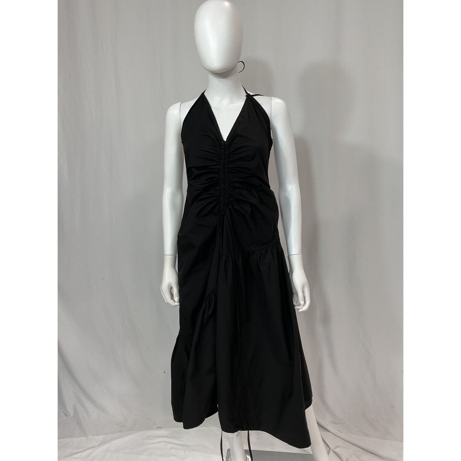 L'Academie 'Stanza' Black Poplin Halterneck Midi Dress Size M