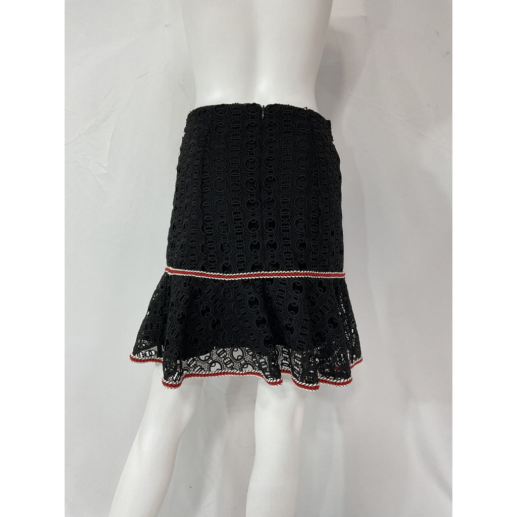 Sandro Richard 'Fluted' Black Macram� Lace Mini Skirt Size 1