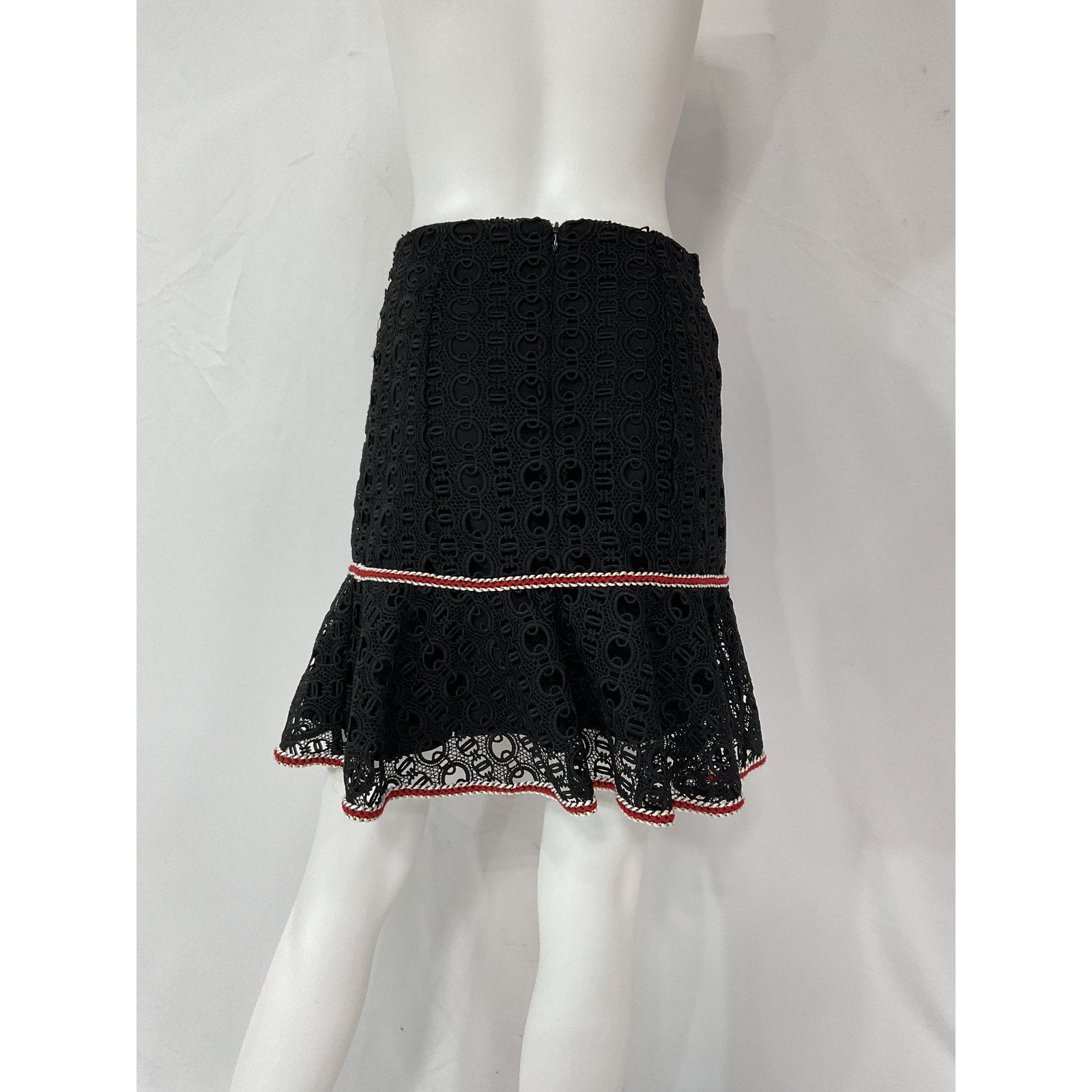 Sandro Richard 'Fluted' Black Macram� Lace Mini Skirt Size 1
