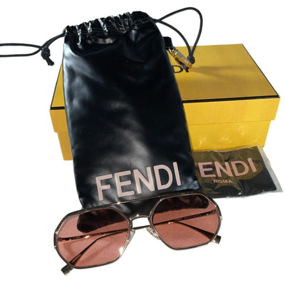 Fendi Geometric Shiny Gold Bordeaux Olock Sunglasses