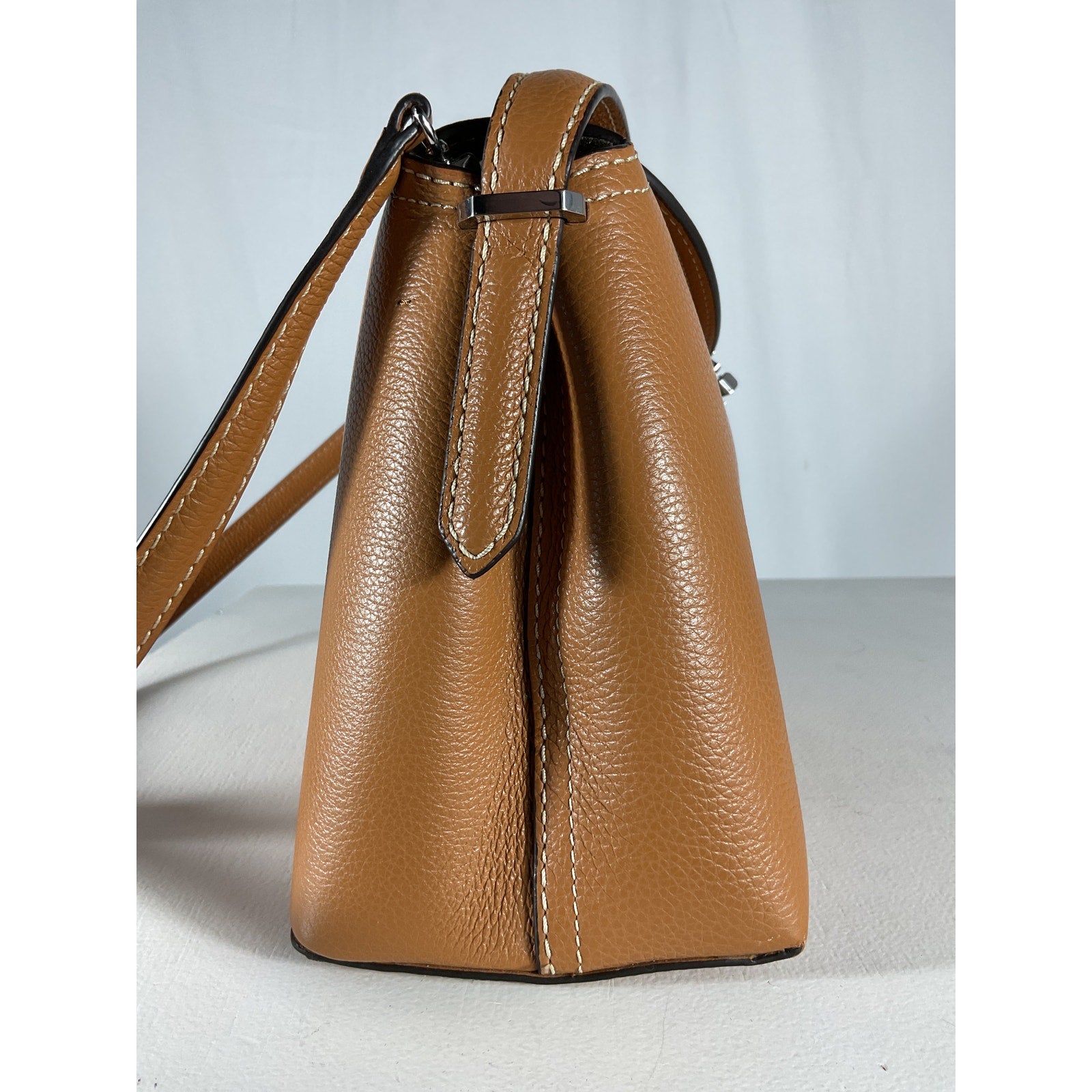 Toteme T-Lock Tan Leather Top Handle Tan Grain Clutch