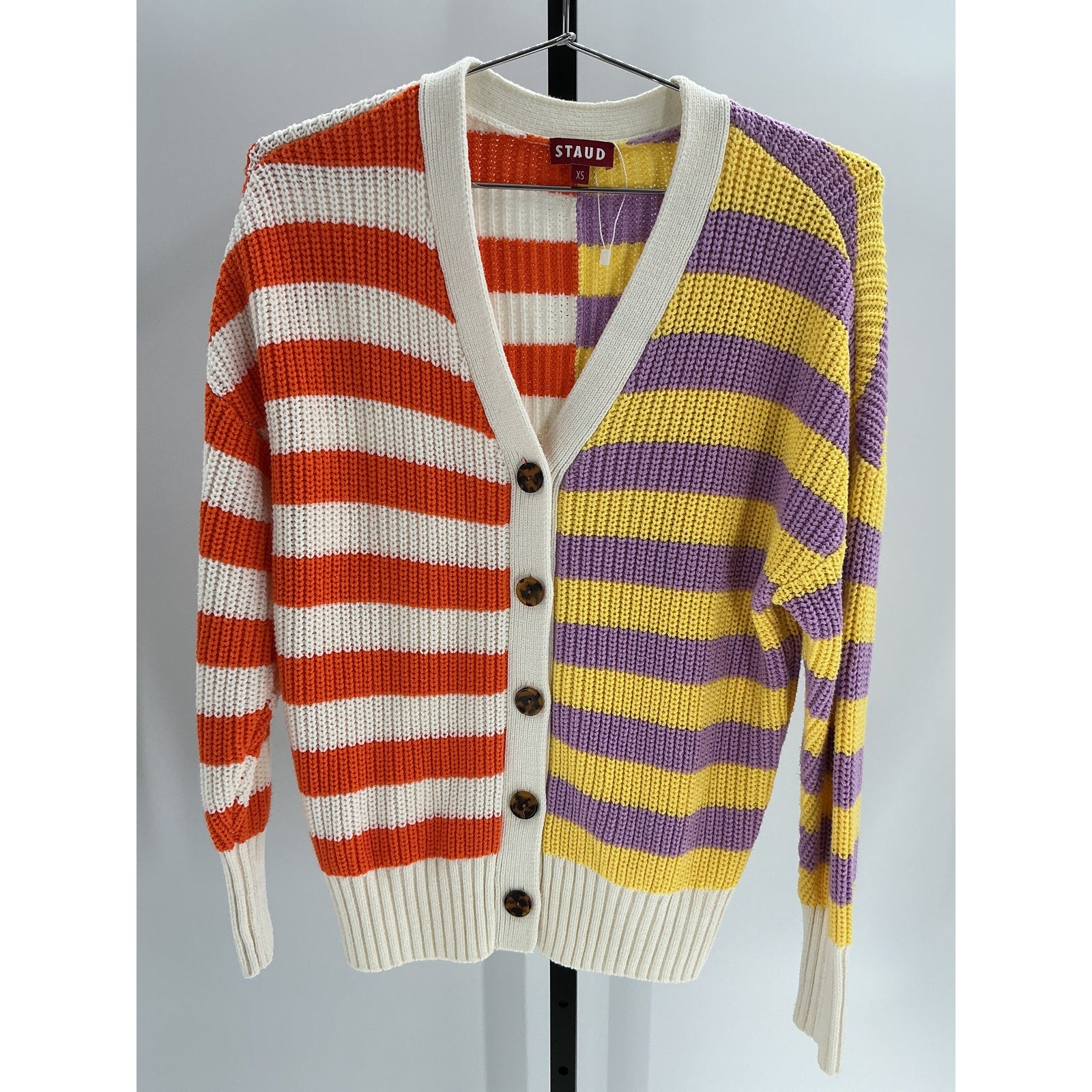 Staud 'Essex' Orange Colorblock Striped Cardigan Size XS