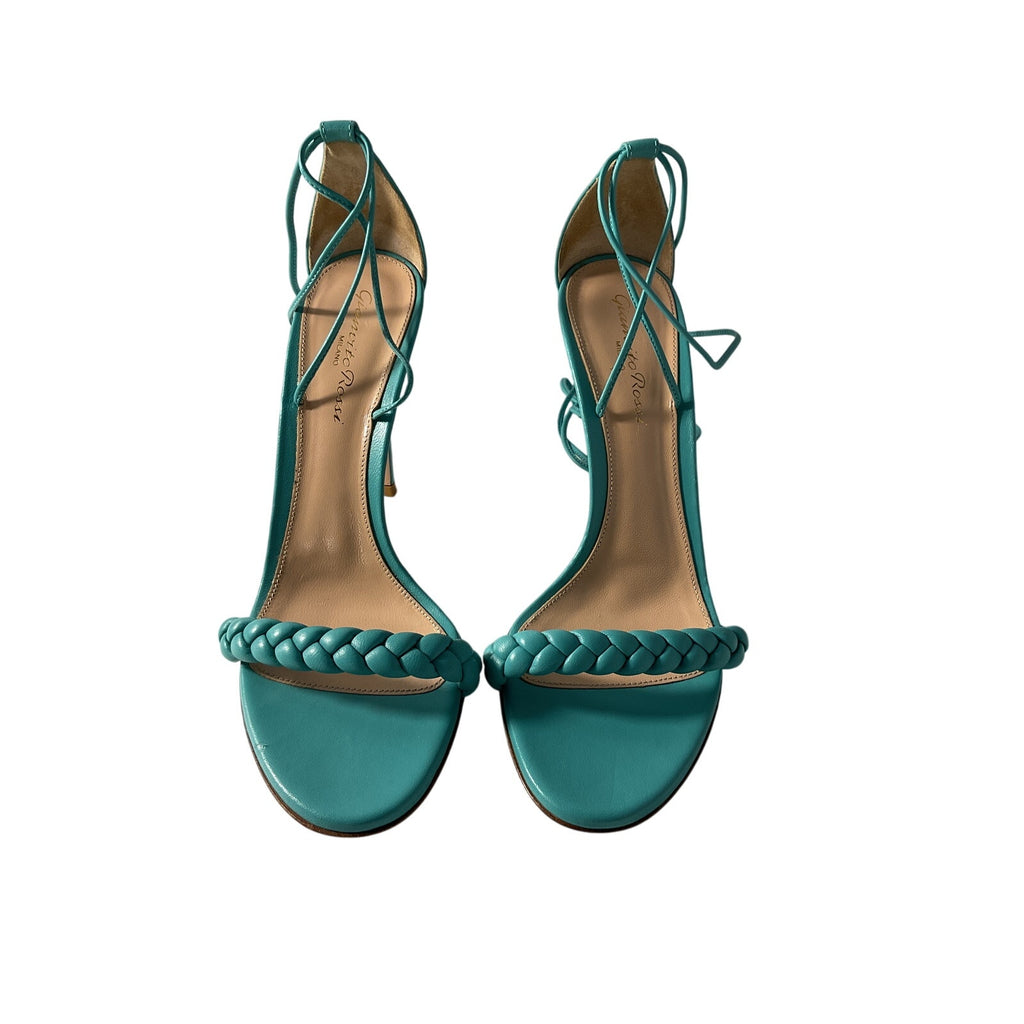 Gianvito Rossi 'S21' Green 105Mm Braided Front Ankl Heel Size 8.5