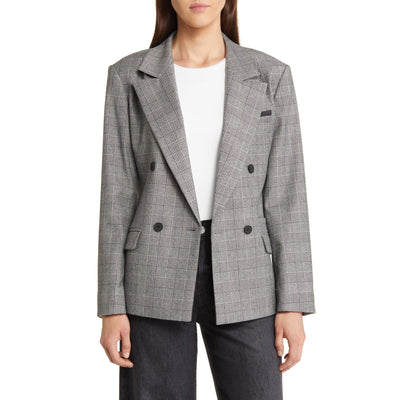 Allsaints 'Bea' Grey Wool Check Double Breasted Blazer Size 6