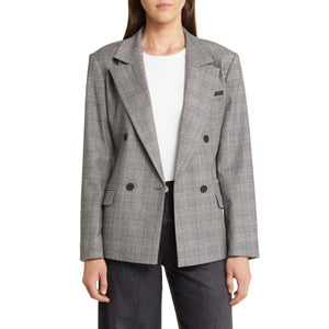 Allsaints 'Bea' Grey Wool Check Double Breasted Blazer Size 6