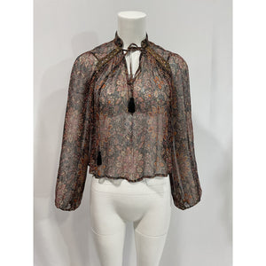House Of Harlow 1960 'Mareisa' Black Georgette Metallic Blouse Size XS