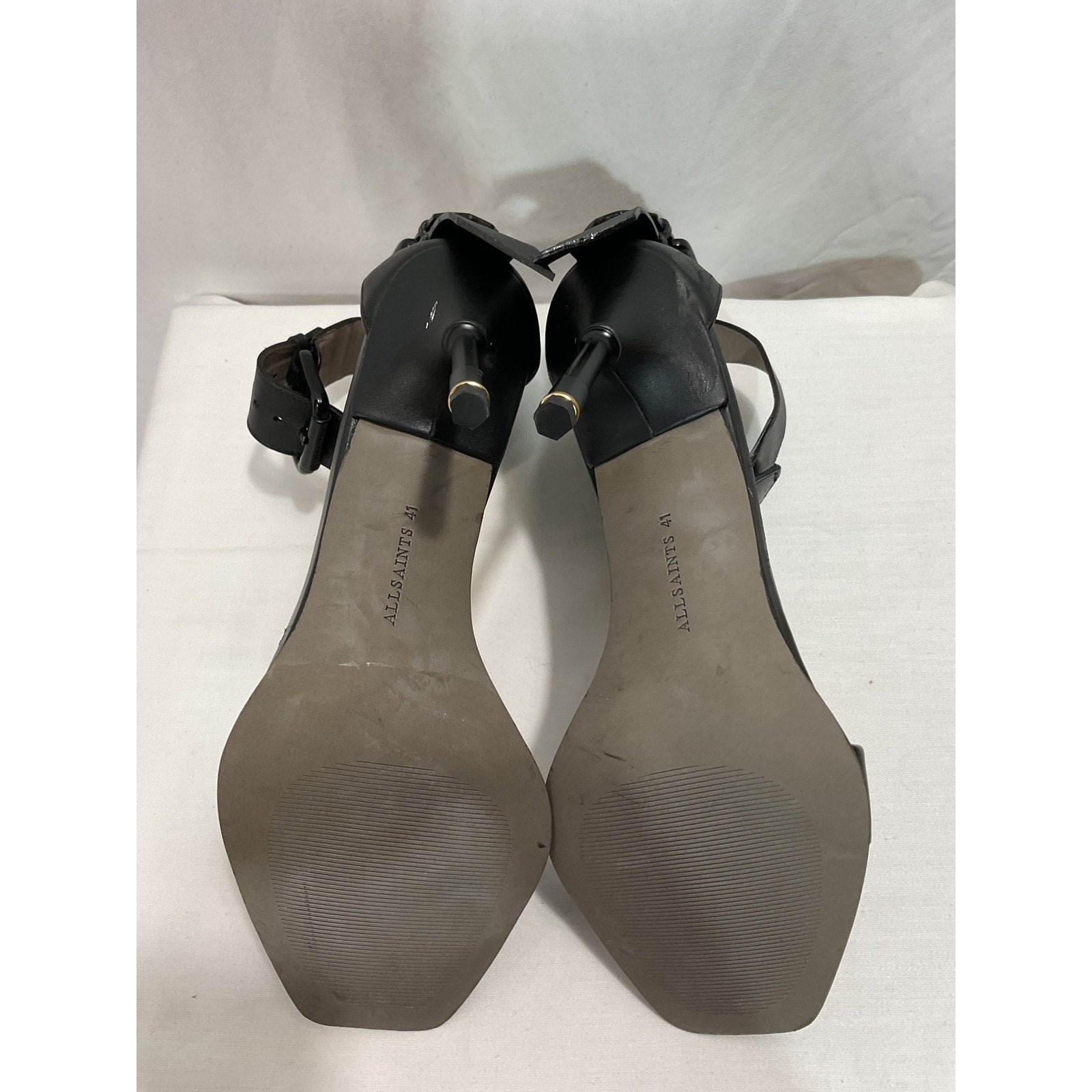Allsaints 'Noir' Black Leather Ankle Strap High Heel Sandals Size 11