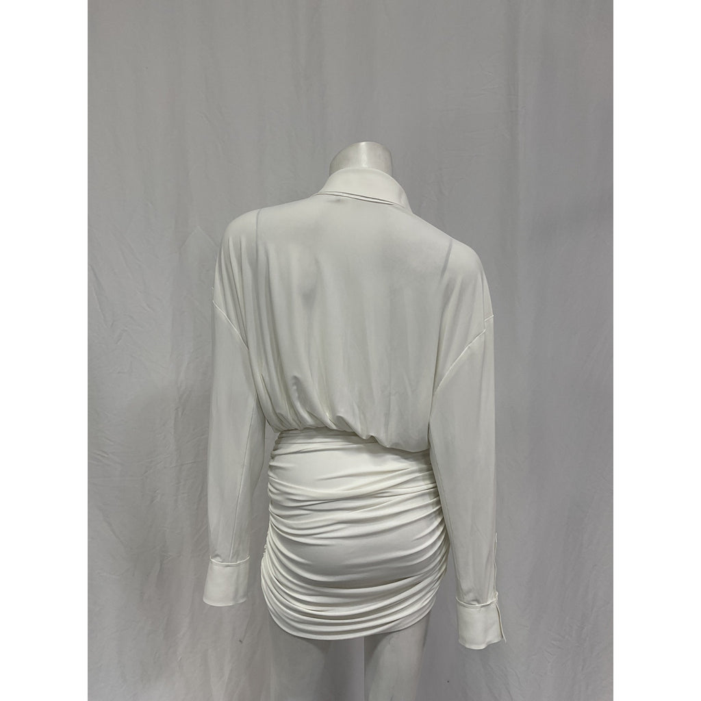 Norma Kamali Oversized White Polyester Shirted Bottom Mini Dress Size XS