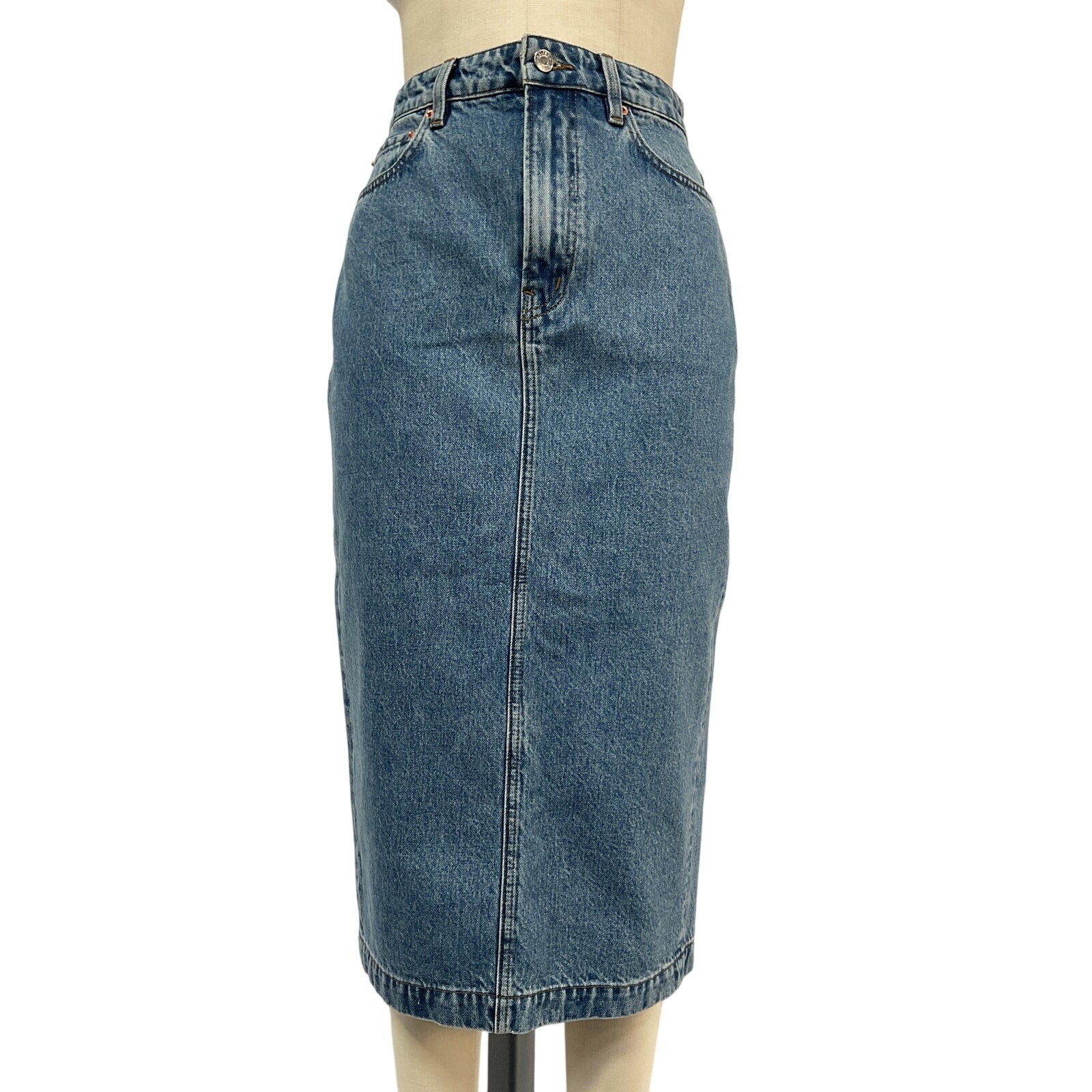 Grlfrnd 'Robin' Blue Cotton Midi Pencil Skirt Size 28