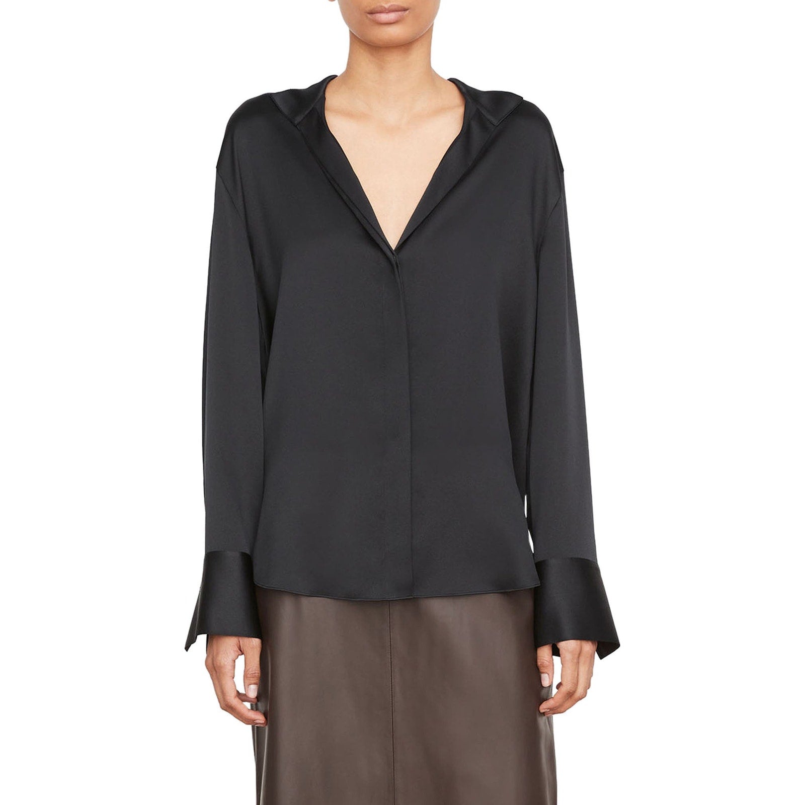 Vince Long Sleeve Black Silk Blouse Size M