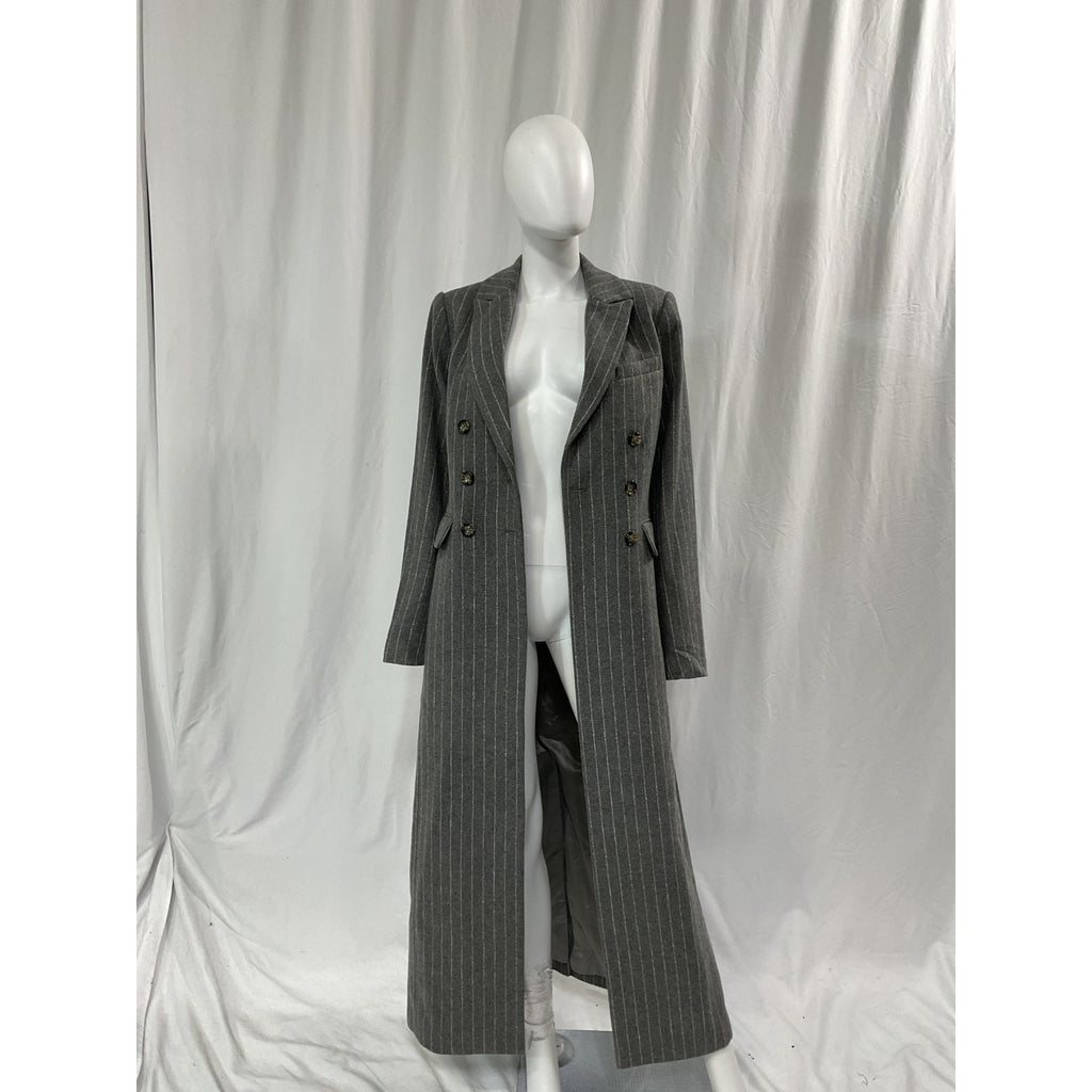 Favorite Daughter 'The Simon' Grey Pinstripe Double Breasted Longline Coat Size M - NWT