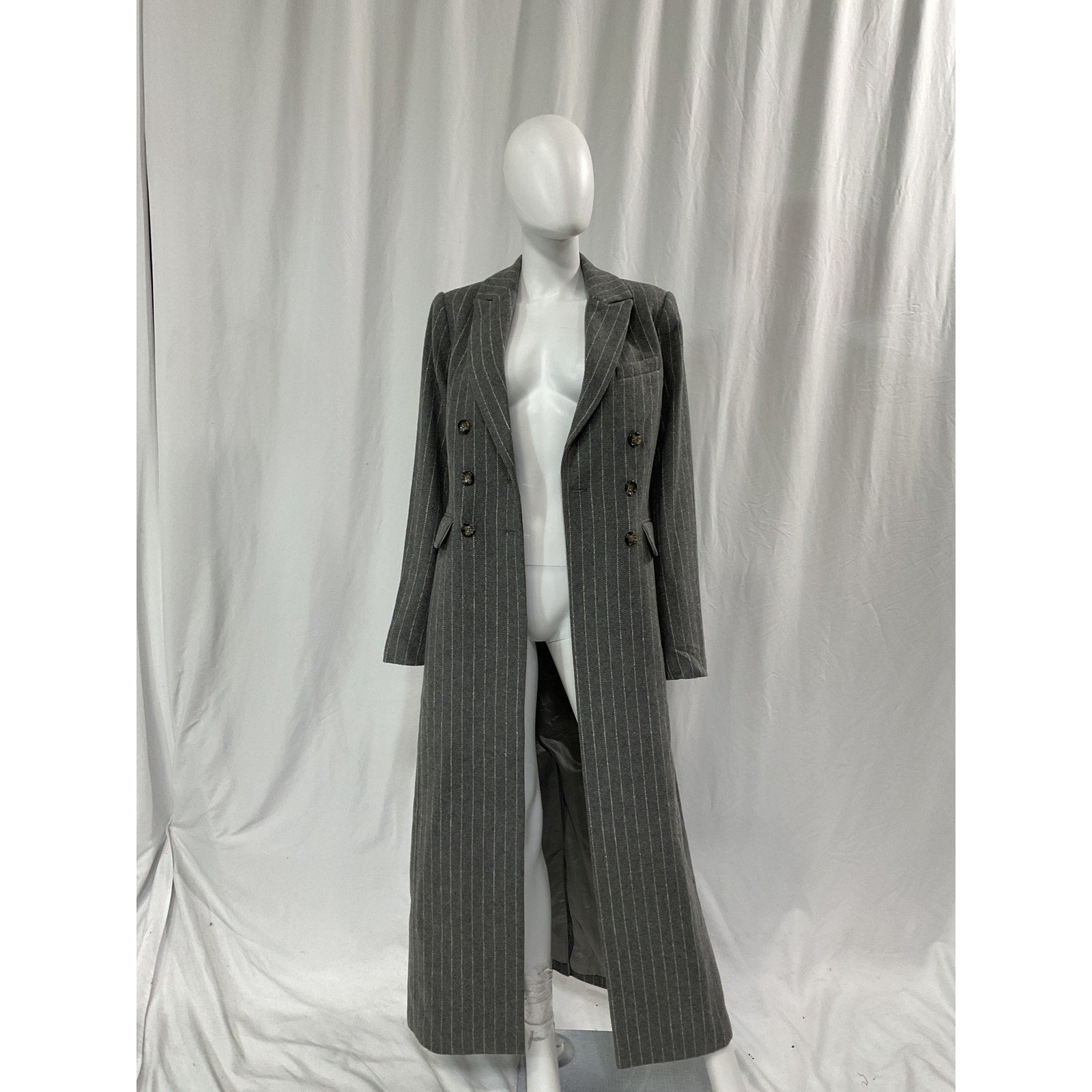 Favorite Daughter 'The Simon' Grey Pinstripe Double Breasted Longline Coat Size M - NWT