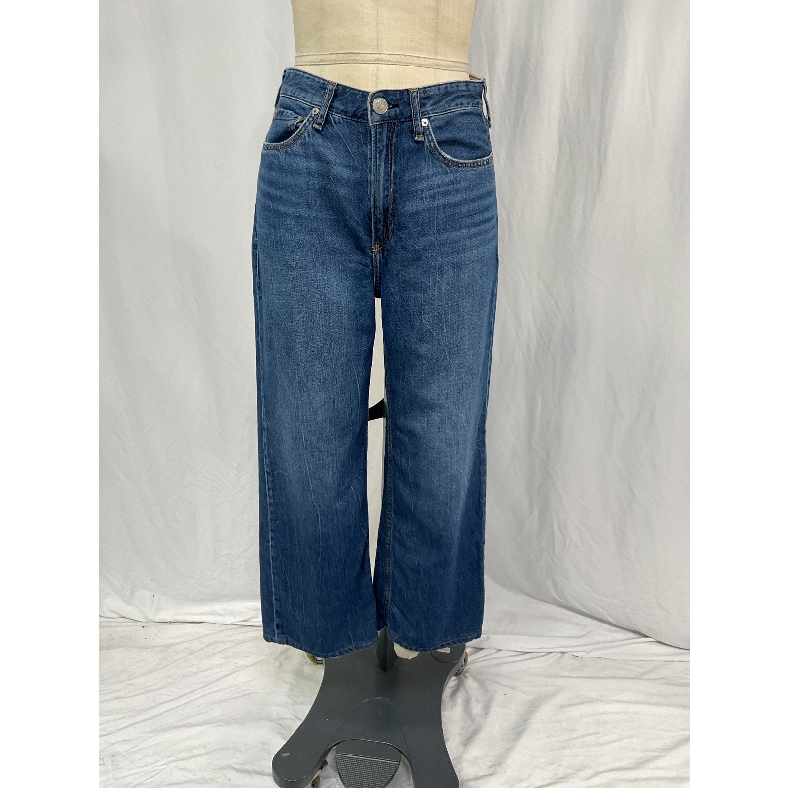 Rag & Bone Featherweight Blue Cotton Logan Wide Leg Denim Jean Size 27