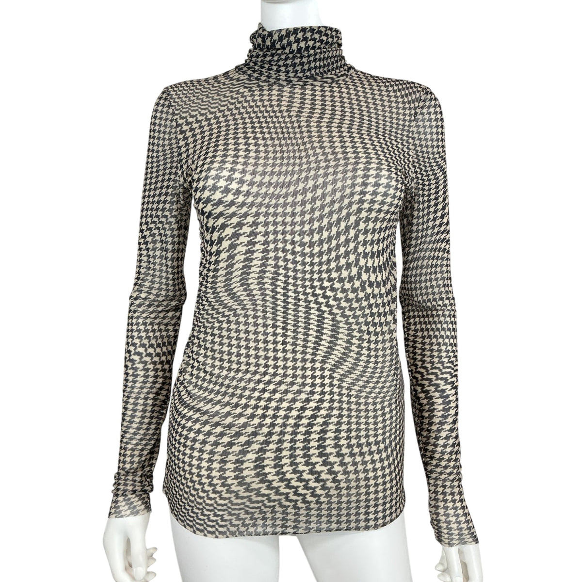 Ganni Sheer Multicolor Houndstooth Turtleneck Top Size 36 EU / US 4