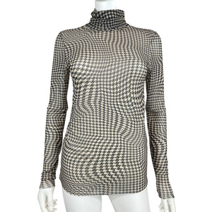 Ganni Sheer Multicolor Houndstooth Turtleneck Top Size 36 EU / US 4