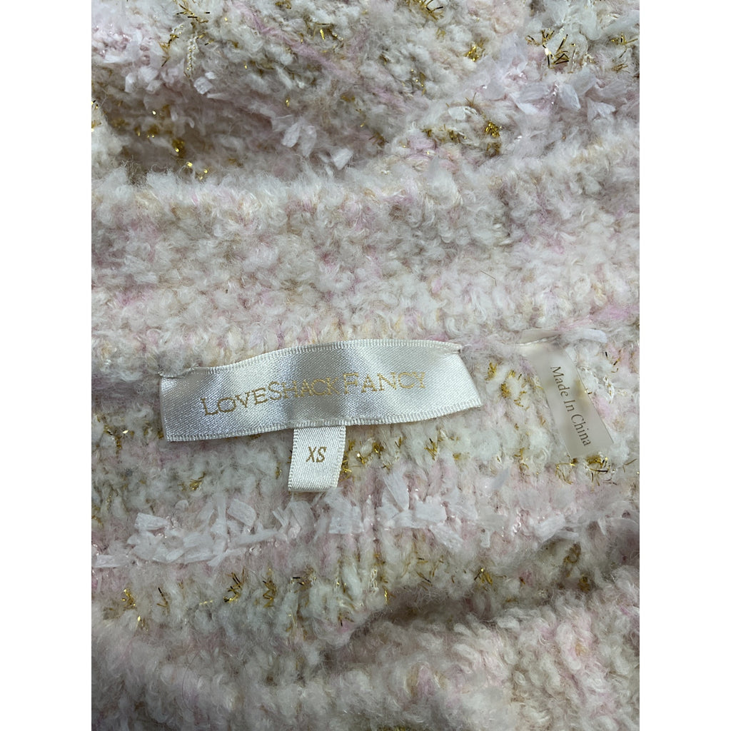Loveshackfancy 'Saxson' Pink Polyester Tweed Cardigan Size XS