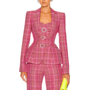 Area Tailored Pink Crystal Buckle Hourglass Blazer Size 2