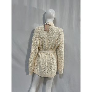 Twinset Belted Knitted White Cotton Cardigan Size M - NWT