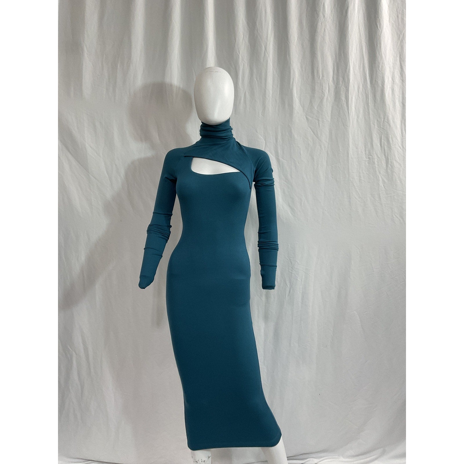Alix Nyc 'Clarkson' Blue Turtleneck Front Cut Out Midi Dress Size XS