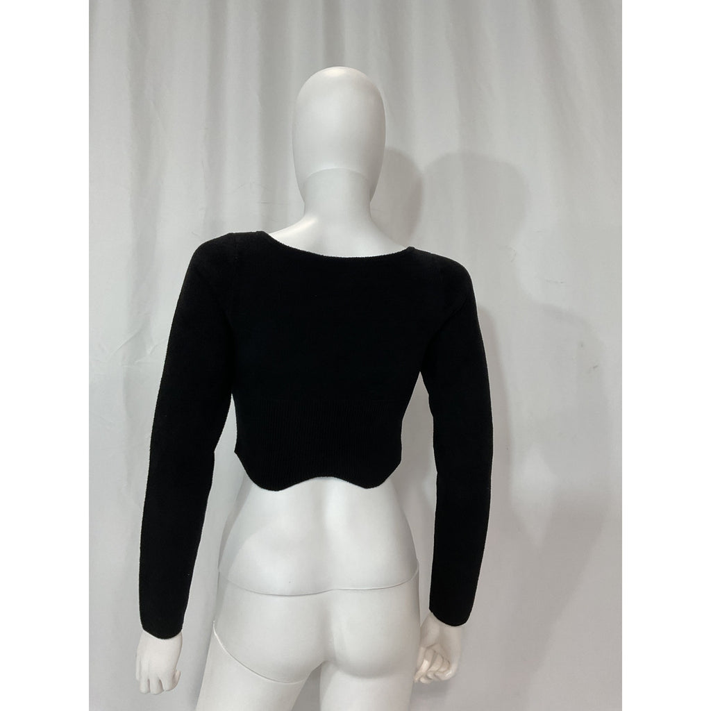 Sandro Short 'Velvet' Black Embellished Velvet Effect Knit Cropped Sweater Size S
