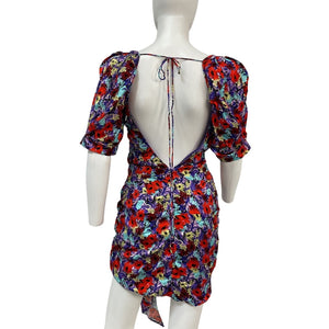 For Love & Lemons Floral Purple Chiara Puff Sleeve Mini Dress Size M