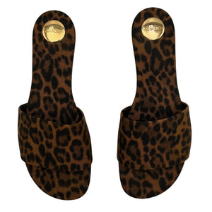 Saint Laurent Leopard Print Grosgrain Brown Carlyle Sandals Size US 7.5 NWT