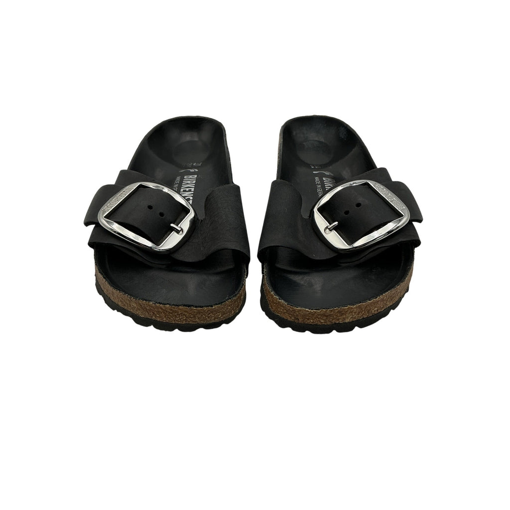 Birkenstock 'Madrid' Black Leather Big Buckle Slide Sandal Size 7