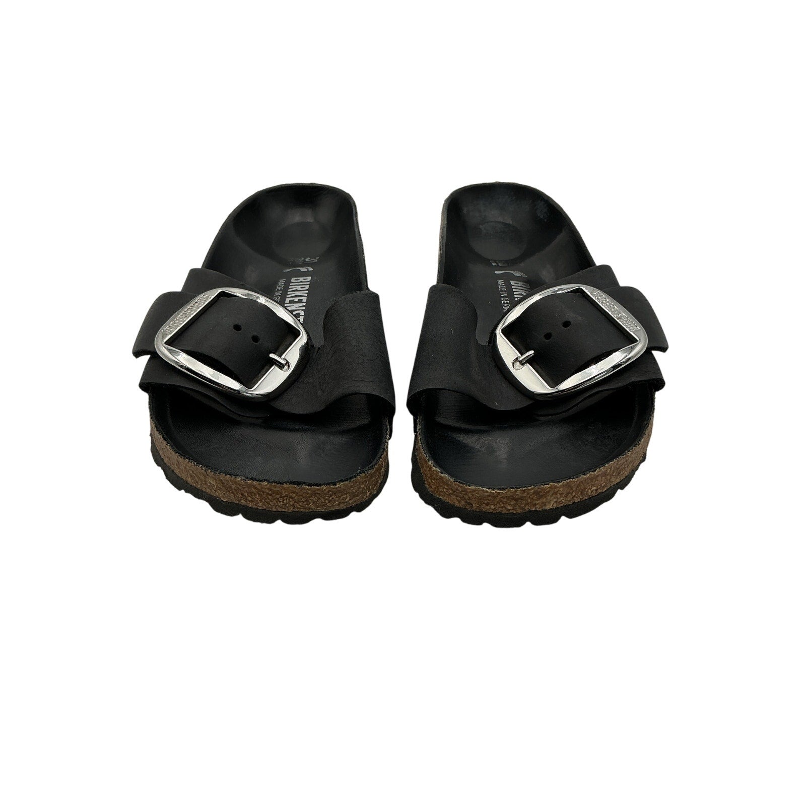 Birkenstock 'Madrid' Black Leather Big Buckle Slide Sandal Size 7