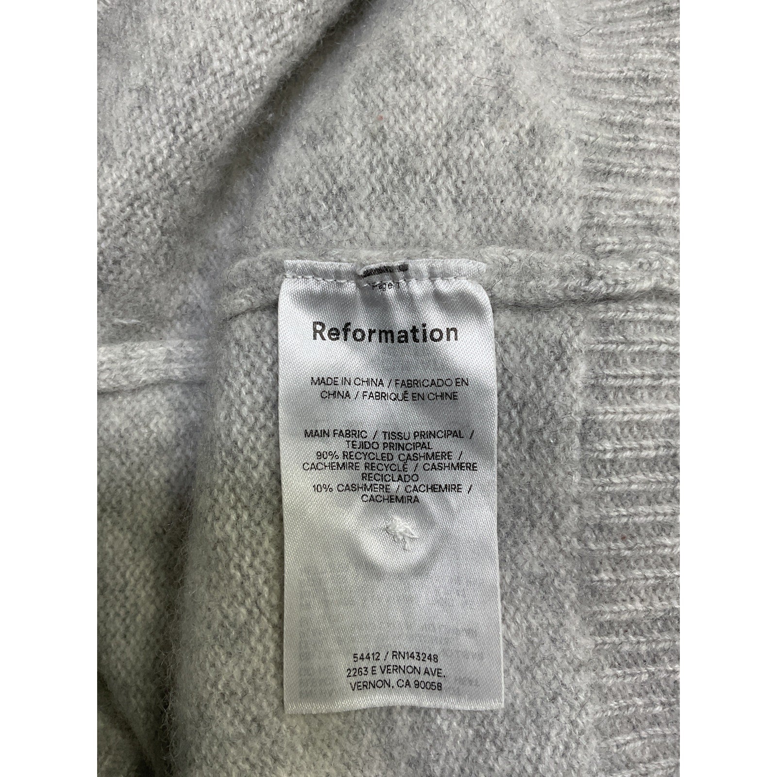 Reformation 'Clara' Grey Cashmere Crew Cardigan Size S