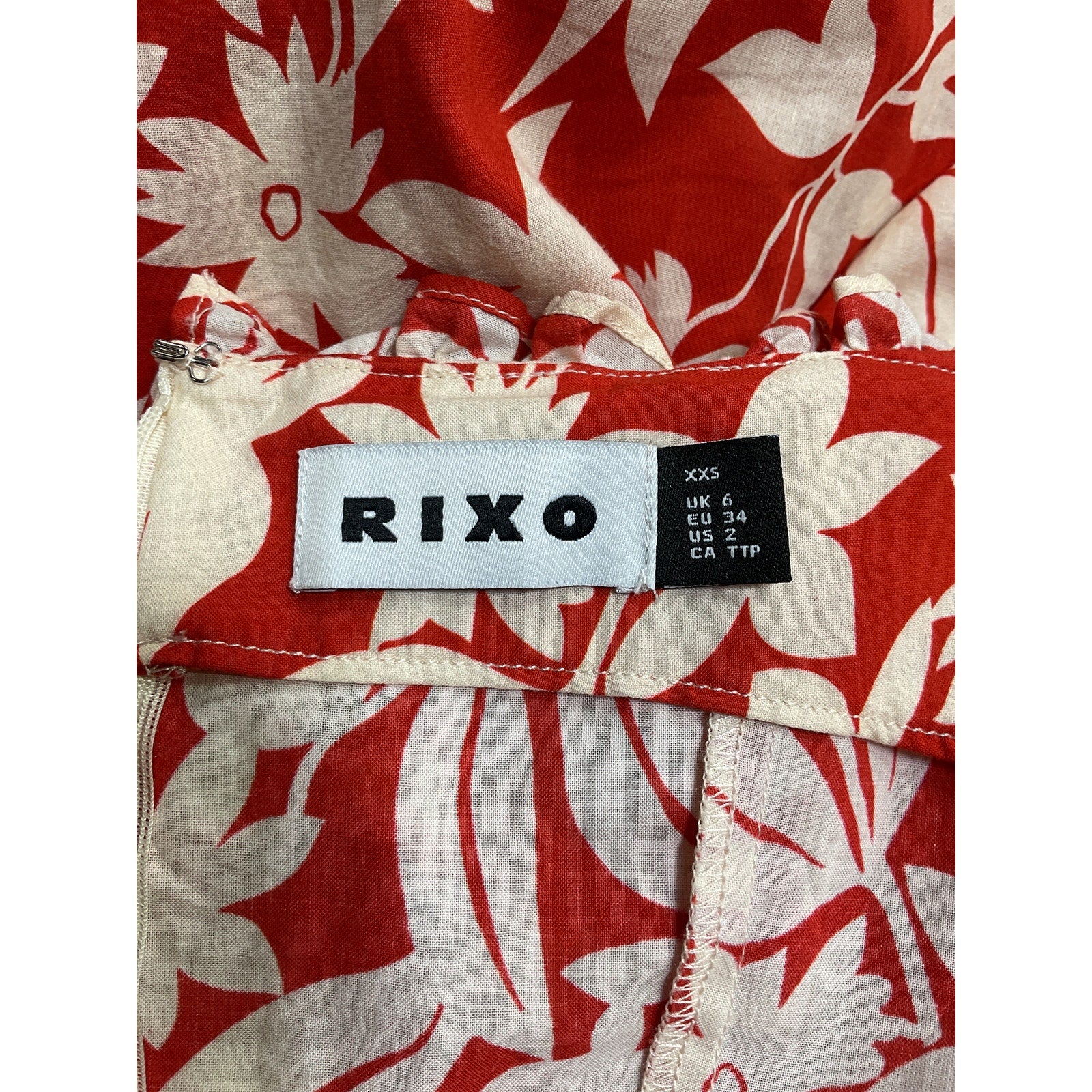 Rixo June Ruffled Red Cotton Floral-Print Cotton-Voile Midi Dress Size 2