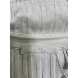 Helmut Lang Long Sleeve White Cotton Crop Polo Top Size L