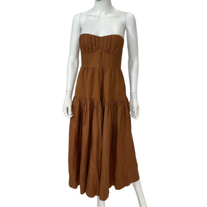 Shona Joy Strapless Ruched Midi Almond Jules Dress Size AUS 8 / US 4 NWT