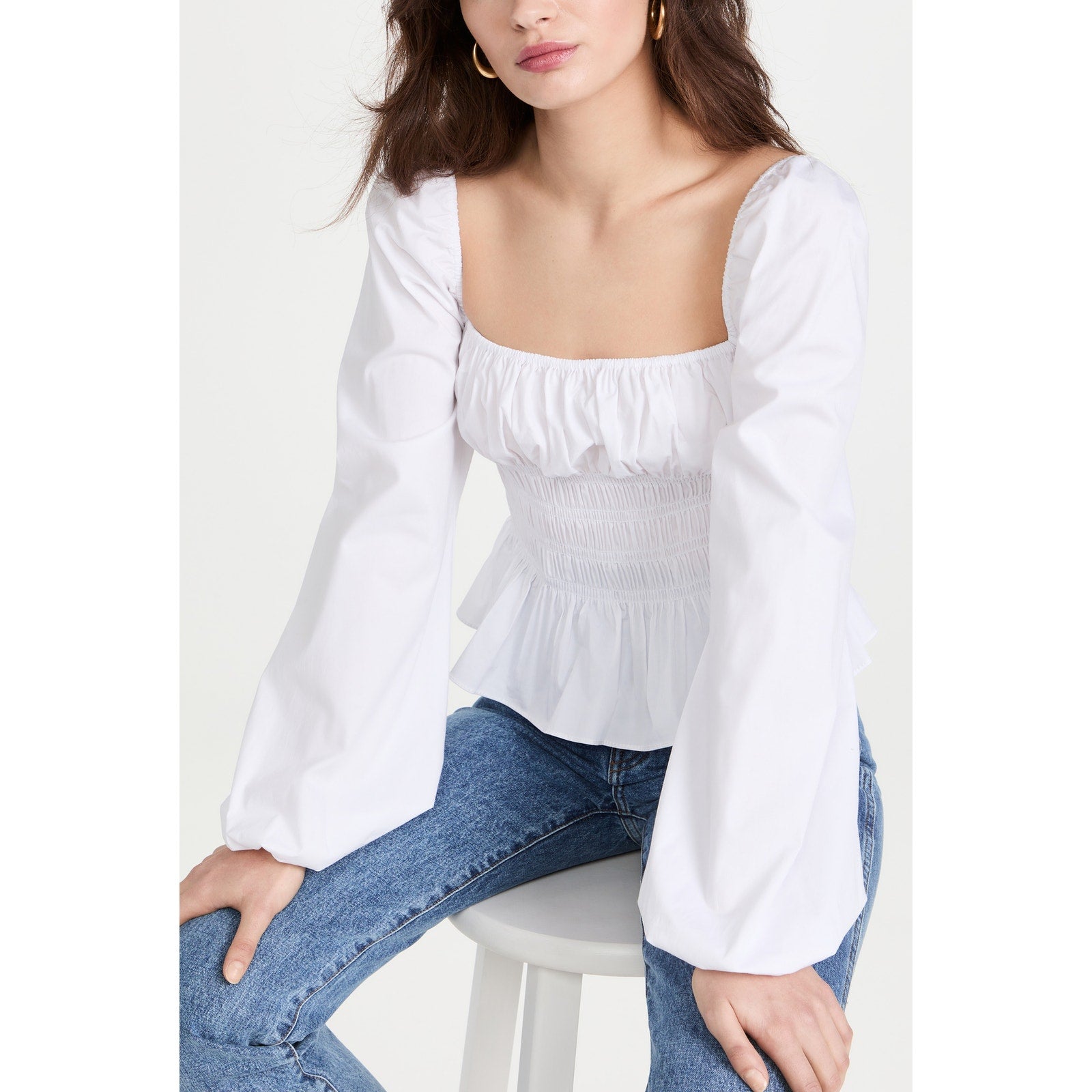 Staud 'Jules' White Long Sleeve Top Size M