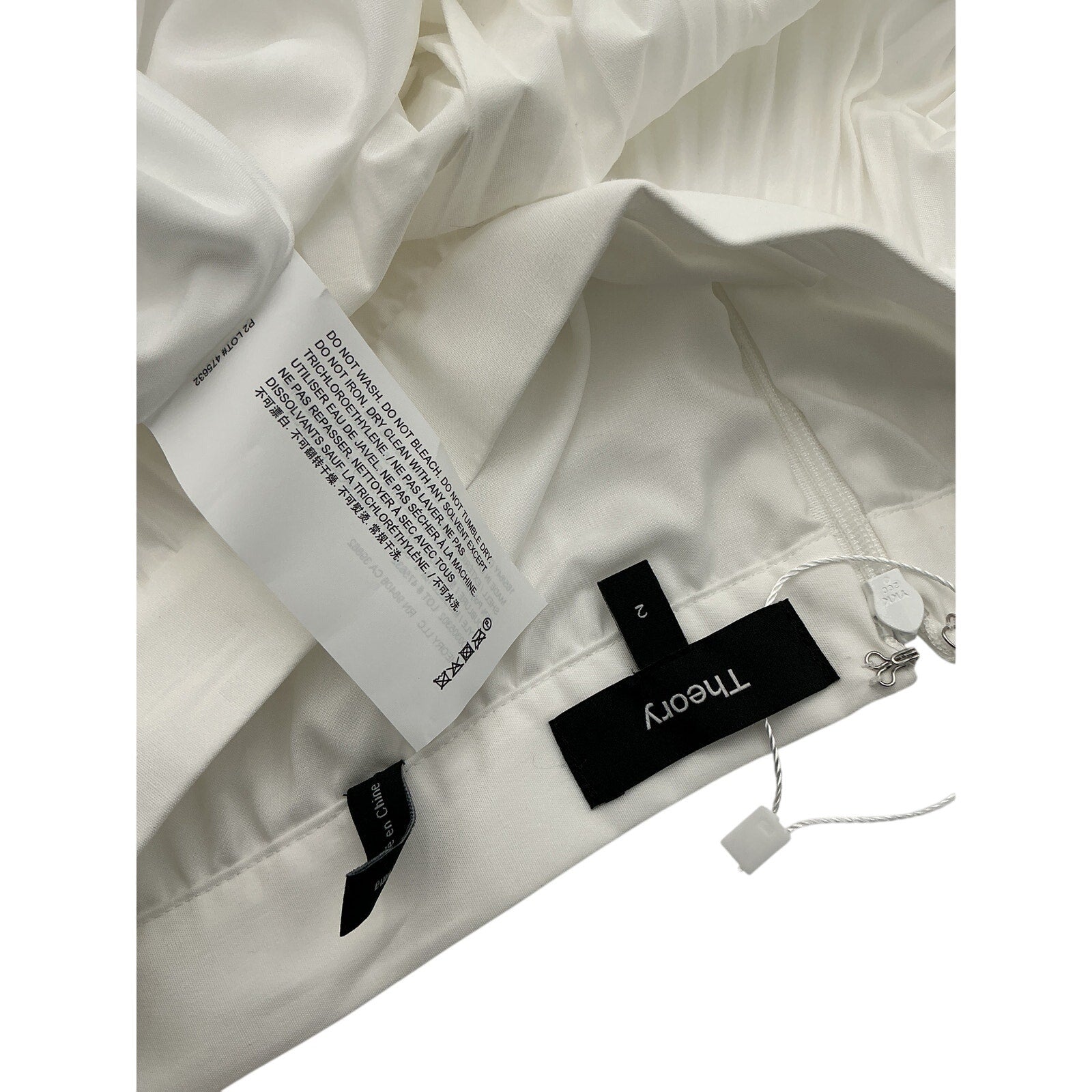 Theory White Cotton Pleated Midi Skirt Size 2