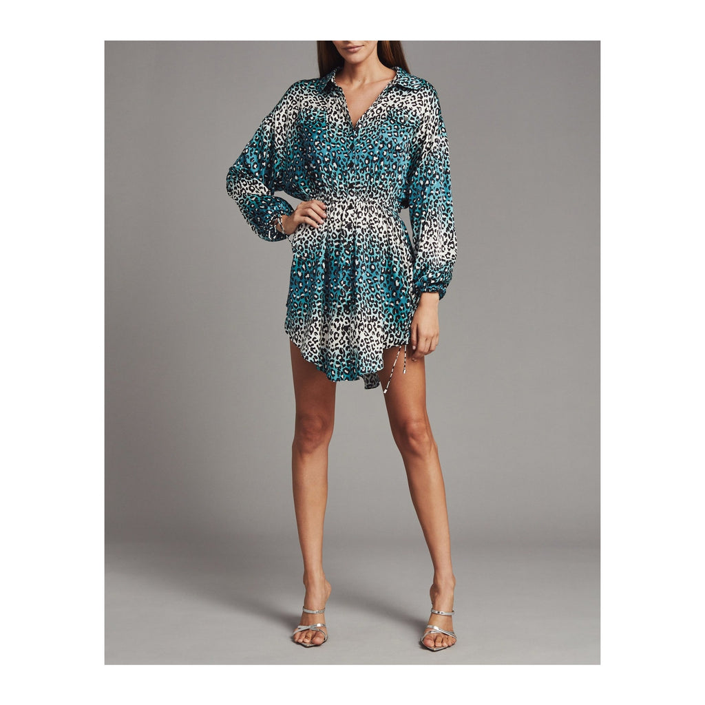 Retrofete Leopard-Print Blue Silk Dress Size L