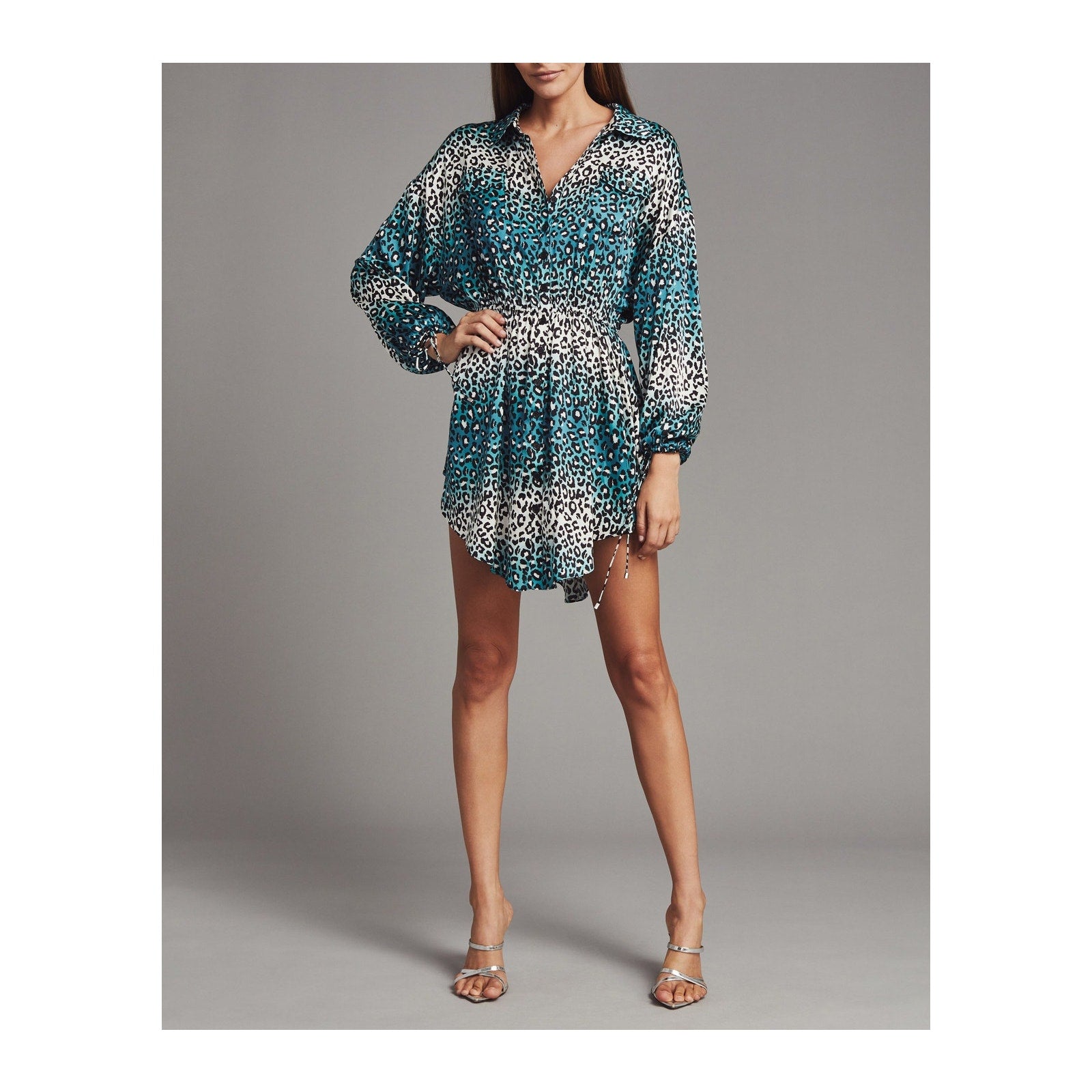 Retrofete Leopard-Print Blue Silk Dress Size L