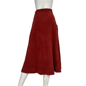 Loulou Studio Suede Red Thea Midi Skirt Size S