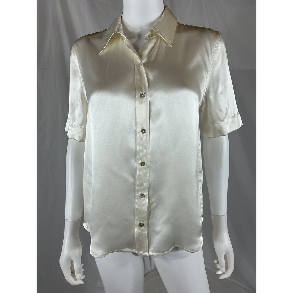L'Agence 'Ellah' White Silk Short Sleeve Blouse Size S