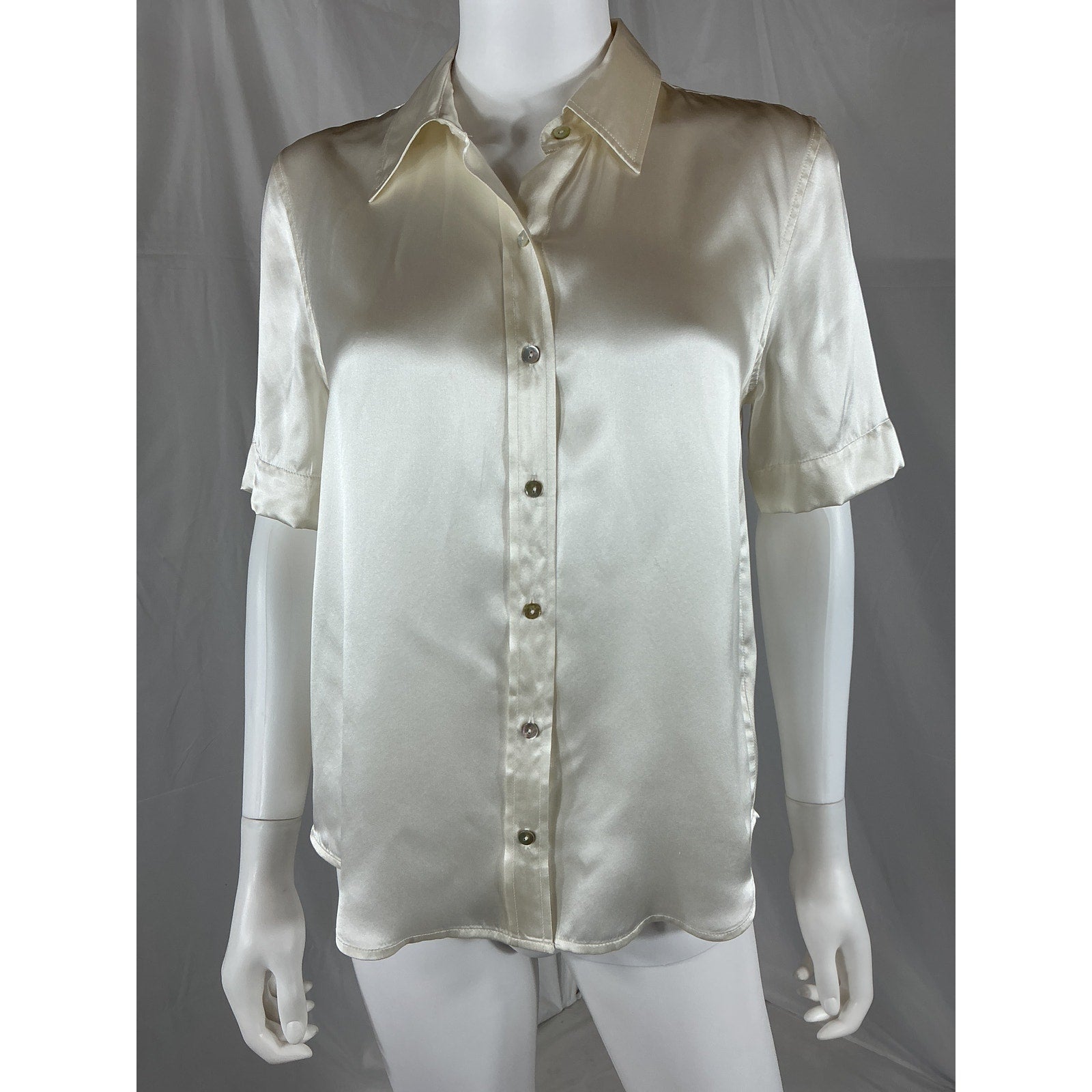 L'Agence 'Ellah' White Silk Short Sleeve Blouse Size S