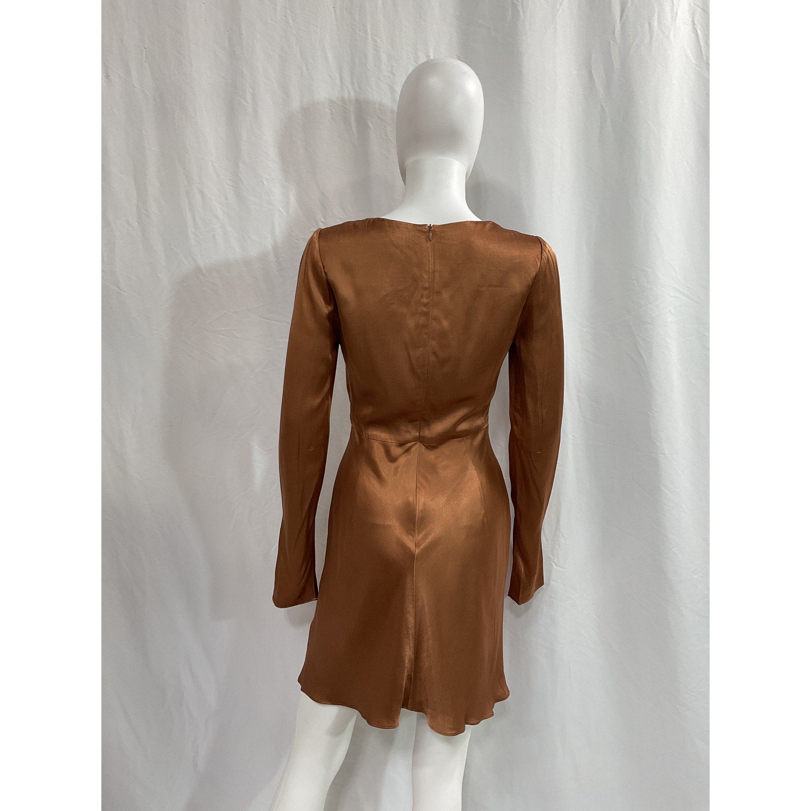 Shona Joy 'Felicity' Brown Long Sleeve Cut Out Front Mini Dress Size 2