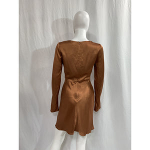 Shona Joy 'Felicity' Brown Long Sleeve Cut Out Front Mini Dress Size 2