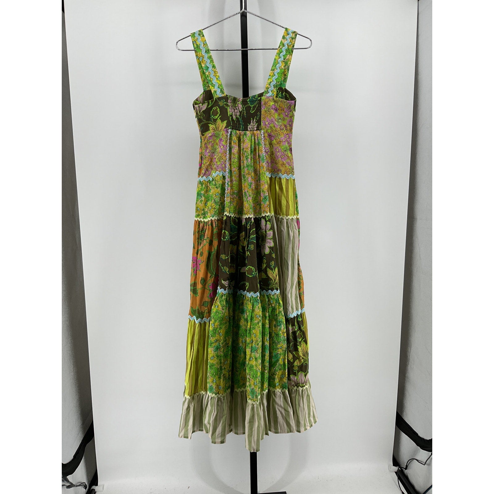 Al�mais 'Winnie' Green Patchwork Appliqu�d Printed Cotton Maxi Dress Size US 4