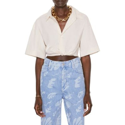 Frame Chic Flax Cropped Twist Front Size M Shirt