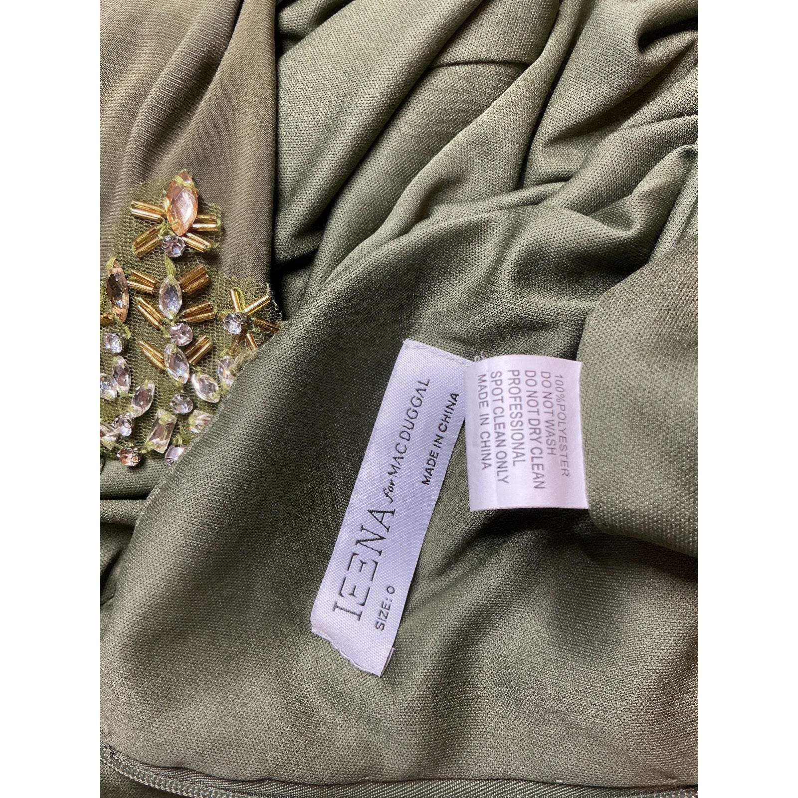 Mac Duggal Jersey Green Polyester One-Shoulder Gown Size 0