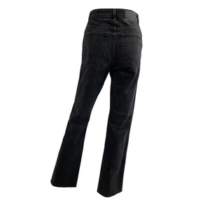 Grlfrnd Distressed Black Rock Sara Super High Rise Slim Straight Denim Jeans Size 24