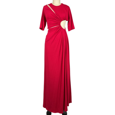 Sid Neigum Elegant Red Gathered Slit Maxi Gown Size S