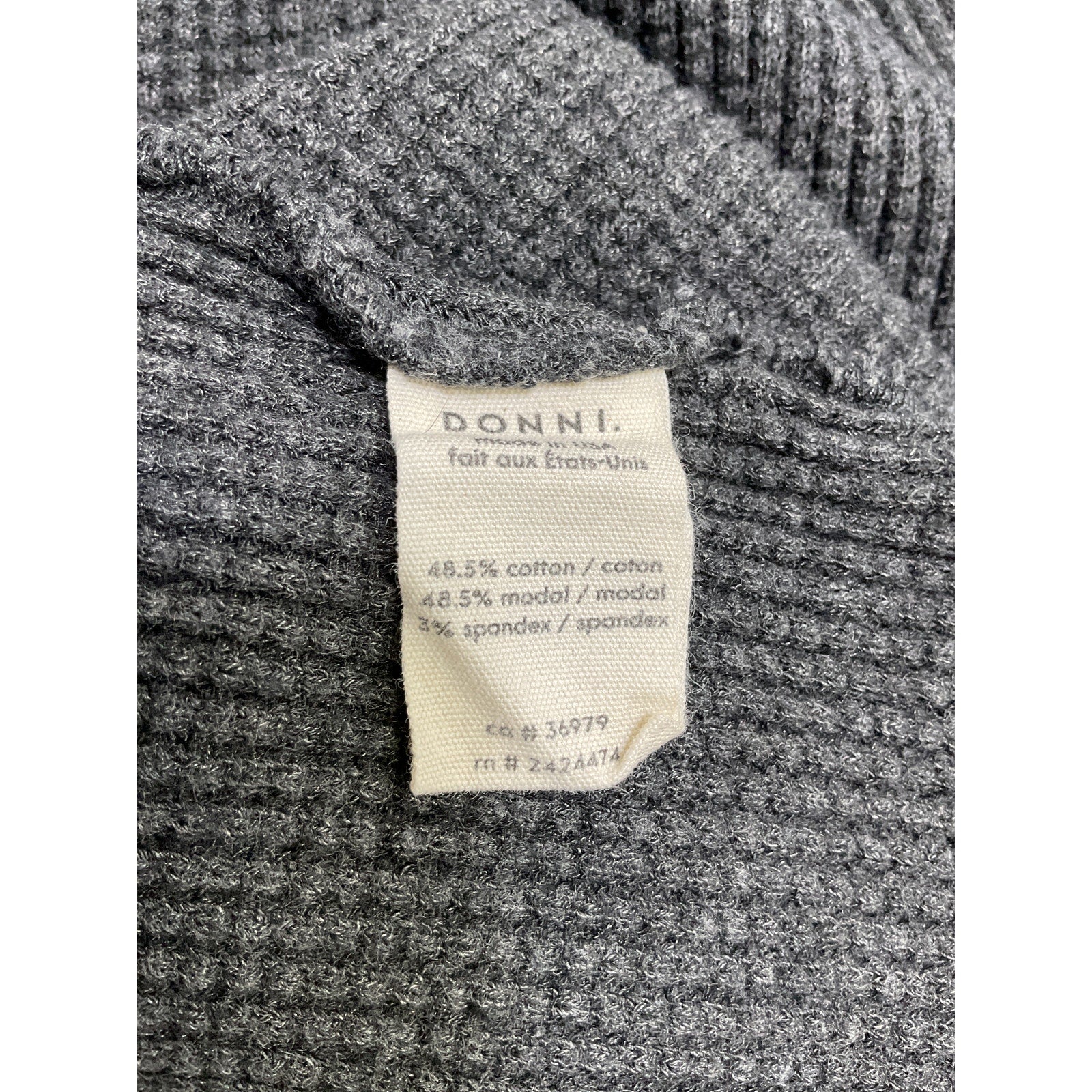 Donni. 'Thermal' Grey Cotton Crewneck Sweater Size L