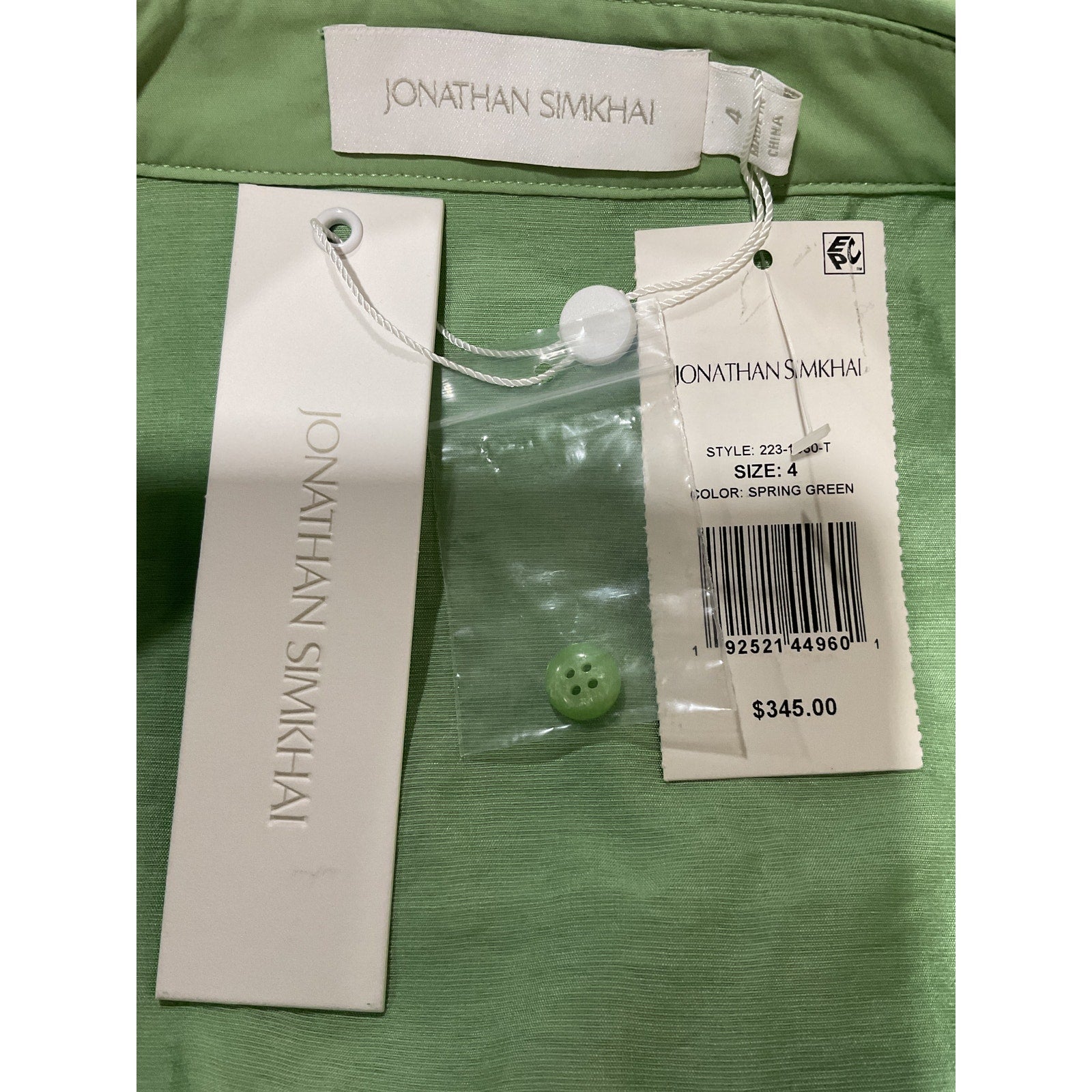 Jonathan Simkhai 'Cleo' Green Cotton Pleated Puff-Sleeve Mini Dress Size 4 - NWT