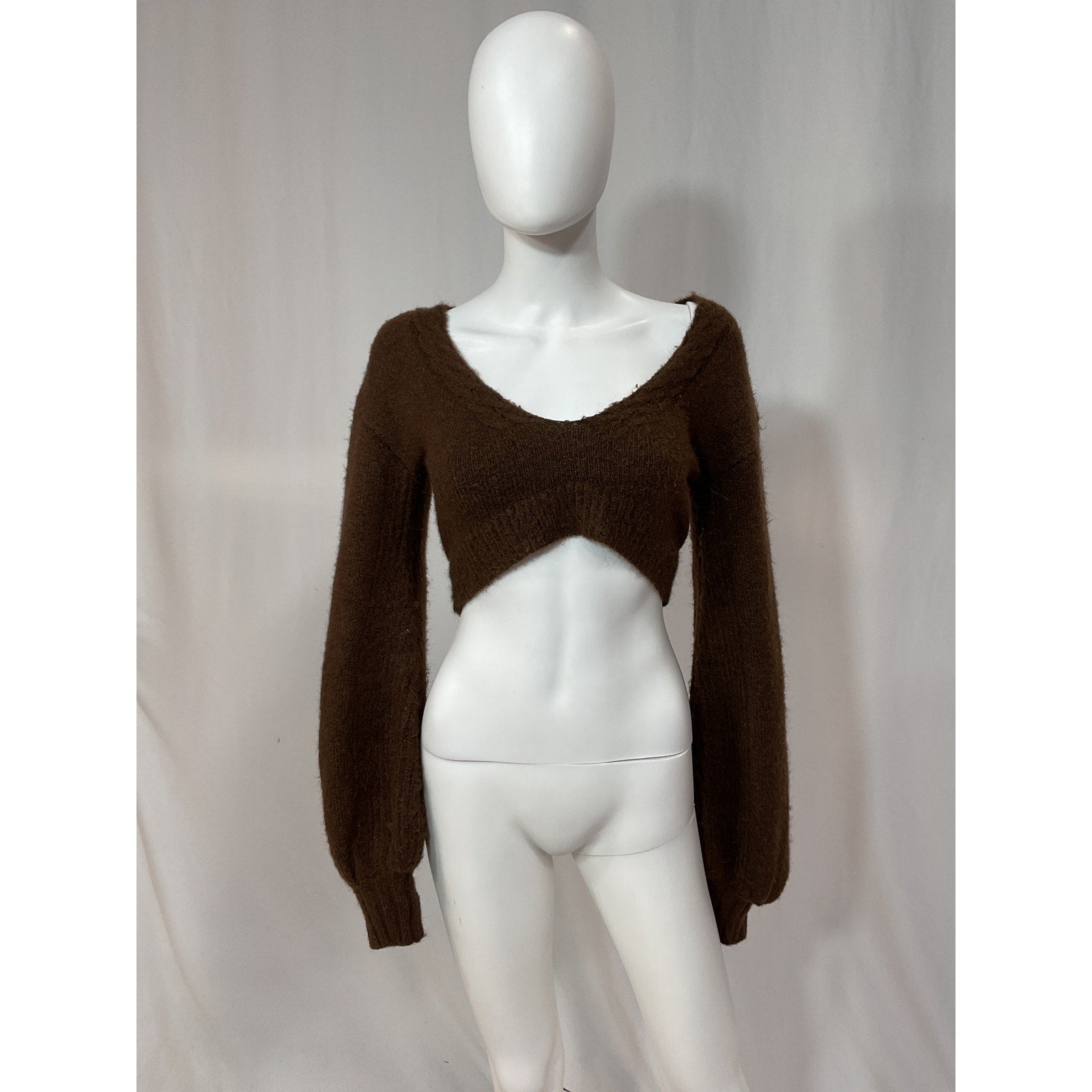 For Love & Lemons 'Amelia' Brown Crop Sweater Size XS