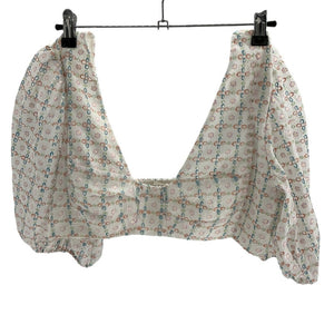For Love & Lemons Puff Sleeve White Multi Denise Crop Top Size L
